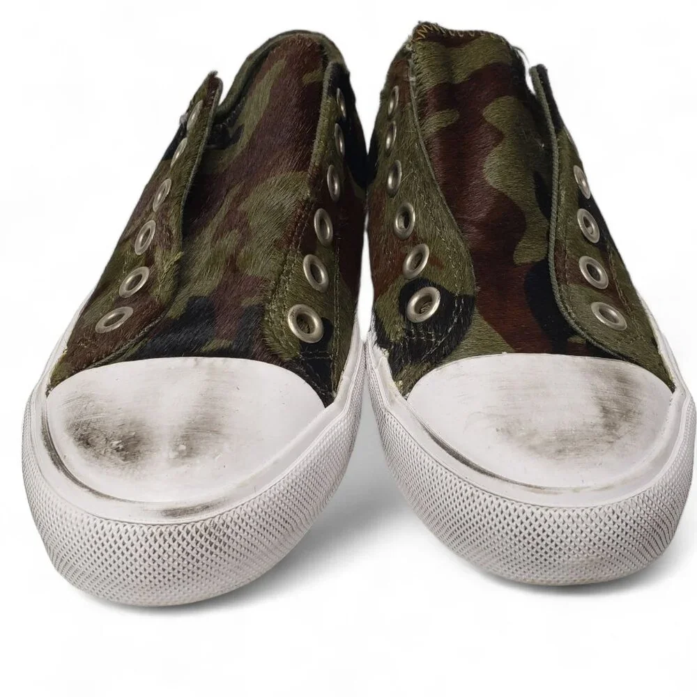 naughty monkey Camouflage Pony Hair Slip-On Sneakers in Green, Brown, Black